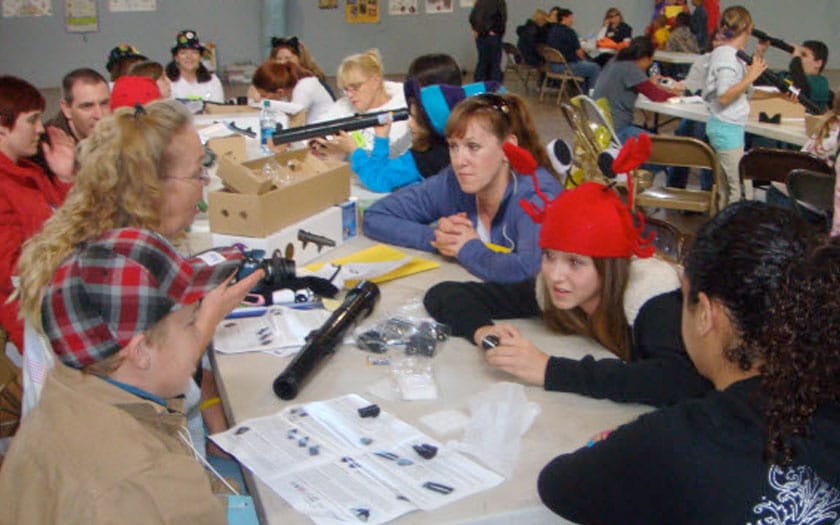 Students assemble telescops for evening star gazing