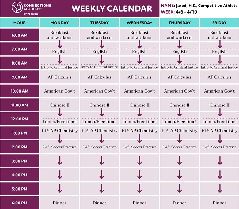 An image of Jared's schedule